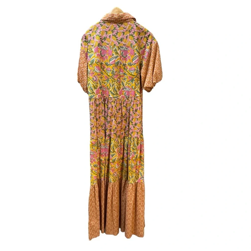 NWT LoveStitch Dress pockets 100% cotton midi floral tiered oranges golds pinks - Picture 8 of 15